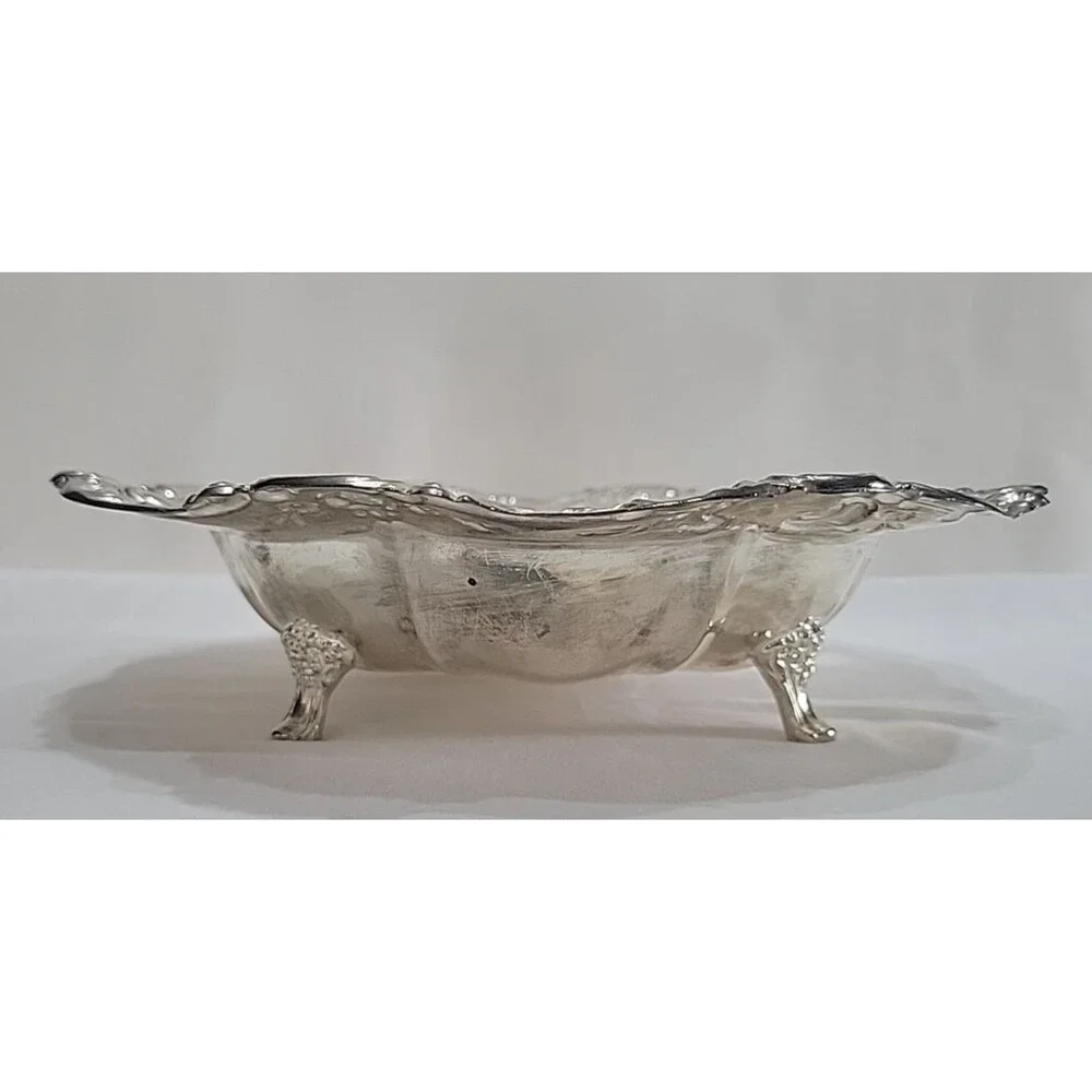 Vintage Silverplate Footed Serving Bowl Scroll Rim Candy Dish Rococo Style 11